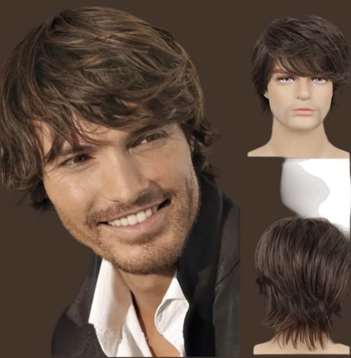 Jude-Short Layered Brown Wig for Men