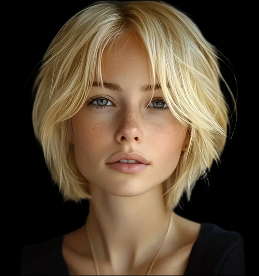 Kim-Honey Blonde Pixie Wig with Bangs – Layered Straight, 180% Density, Brazilian Remy Human Hair