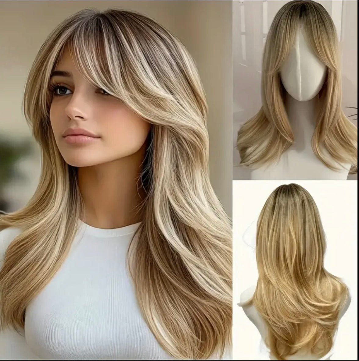 Celeste-Women’s Ombre Wig – Blonde to Light Brown, Heat-Resistant with Fringe