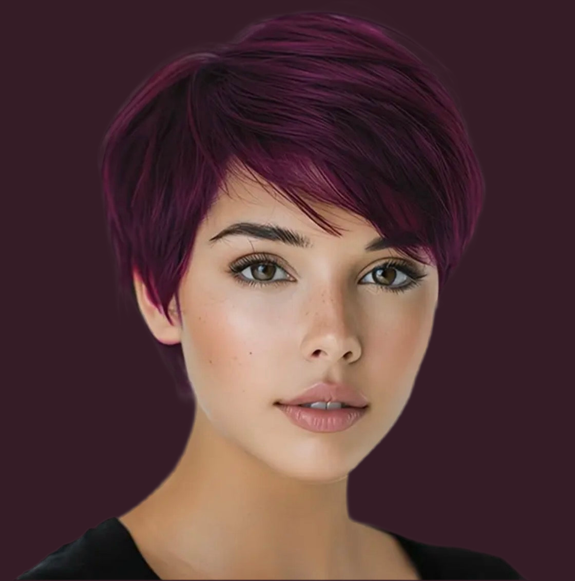 Bronte- Short Layered Straight Wig with Bangs – 150% Density, Glueless Lace Front, 99J Human
