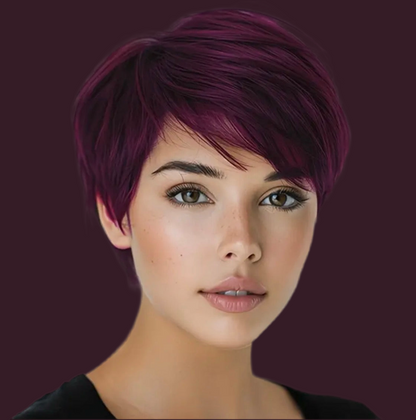 Bronte- Short Layered Straight Wig with Bangs – 150% Density, Glueless Lace Front, 99J Human