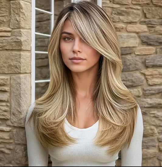 Celeste-Women’s Ombre Wig – Blonde to Light Brown, Heat-Resistant with Fringe